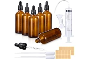 HUIFOO 6 Pezzi 100 ml Boccette Vetro Contagocce, Flaconi Contagocce in Vetro, Ambrato Bottiglie Contagocce con pipette, Ambra Bottiglie Contagocce Vetro per Profumi Olio Essenzial Aromaterapia Laboratorio