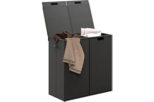 GIANTEX Kosz na brudną bieliznę o pojemności 105 l z pokrywkami, kosz na bieliznę z 2 wyjmowanych przegródek, uchwyty, blat z MDF, taca z włókniny do pralni, łazienki, czarny