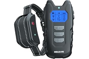 Meloive Collier de Dressage pour Chiens Rechargeable,Portée de 3000m,100% Résistant à L’Eau avec Verrouillage de Sécurité,Modes Son,Vibration et Choc Électrique,Ecran LCD Rétro-éclairé