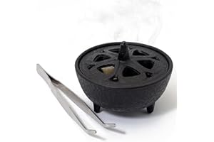 BEYLAB Porta incenso in ghisa con coperchio a forma fiore di loto, versatile per qualsiasi tipo incenso, cono incenso, resine, tradizionale decorazione zen giapponese, aromaterapia e consapevolezza