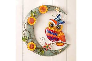TUZSOCR Sun and Moon Wall Art Metal Wall Decoration, Outdoor Celestial Wall Art Sculpture, Rustic Vintage Metal Moon Star Wall Sign, for Home Living Room Bedroom (Owl Moon)