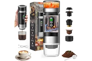 VHV Caffettiera Portatile, 3 In 1 Macchina per Caffè Viaggio - Senza Fili & Auto-Riscaldante - Con Batteria 7500mAh, 20 Bar di Pressione - Adatto a Varie Scene Portatili e Regali (Nero)