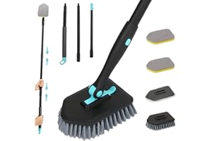 Canvint Bathroom Shower Cleaning Brush, Scrubbing Brush with 51'' Long Handle and Locking Head, Detachable Tile Cleaner Brush Cleaning Products for Shower Floor Bathtub Wall Glass (Black)