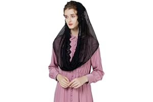 BEAUTELICATE Mantilla De Encaje Española Mujer Velo de la Iglesia Católica Negro Blanco Bordado Chal Bufanda Infinito para Misa V111
