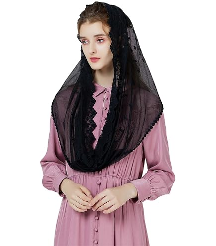 RUNRAYAY Voile d'infini en dentelle de style espagnol, foulard traditionnel d'inspiration vintage en forme d'infini, couvre-chef pour la messe latine à l'église
