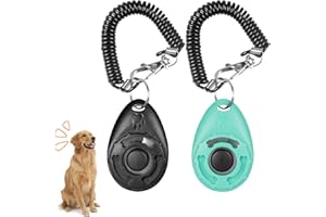 SUJIBHI 2 PCS Dog Clicker Pet Training Clicker with Wrist Strap Effective Behavioral Training Tool with Big Button for Dog Cat Horse Puppy Recall (Black + Green)
