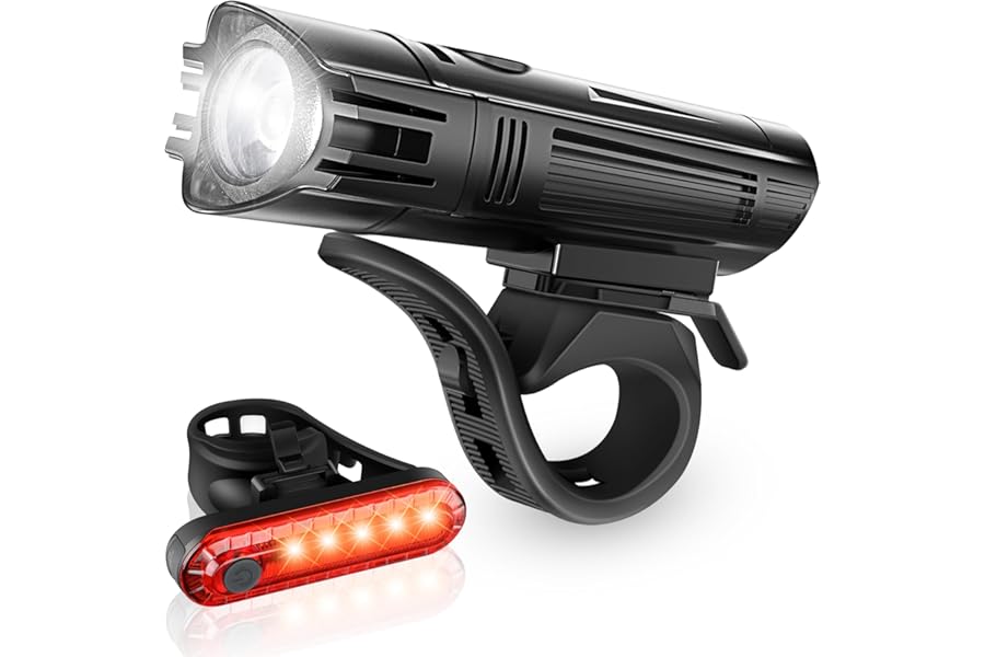 Defurhome Super Bright Bike Light Set, Powerful LED USB Rechargeable Front Headlight and Back Taillight, 2000mah Lithium Battery, Waterproof, 4 Lighting Modes Mountain Road Bicycle Lights
