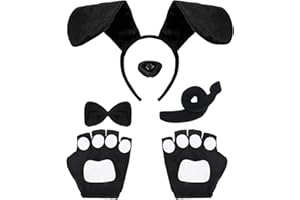 HIFOT 5 Piece Puppy Dog Costume Set - Animal Costume Accessories with Ears, Headband, Bow Tie, Tail, Fake Nose, Paw Gloves - Fancy Dress for Halloween, Cosplay & Party