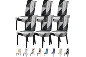 SearchI Dining Chair Covers, Set of 6 Stretch Removable Washable Chair Slipcovers,Chairs Protective Cover for Dining Room Kitchen Living Room Home Decor(Black&White,6 Pack)
