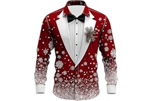 BmDSGC Mens Ugly Christmas Shirt Novelty Santa Claus Print Long Sleeve Button Down Dress Shirt Funny Xmas Party Holiday Tshirts Stretch Work Tops Slim Fit Blouse Soft Comfortable Vacation T-Shirts