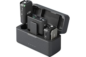 DJI Mic (2 TX + 1 RX + Boîtier recharge) - Compact et Portable micros Lavalier sans Fil à Enregistrement à Double Canal, Transmission à 250 mètres, 15 heures, Système pour Smartphones, caméras