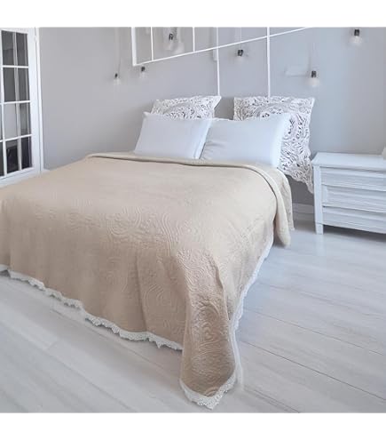 Copriletto Trapuntato Leggero - Boutis Estivo Con Bordo In Pizzo - Foto 6