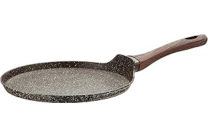PINTINOX Natura Padella per Crepes, Crepiera Antiaderente Effetto Pietra, Adatta all'induzione, con Manico Effetto Legno, Diametro 25 cm