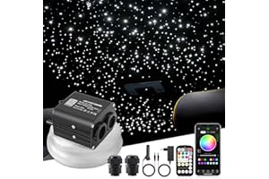 SUNKENET 20W RGBW Twinkle Ciel Etoile Voiture, 1000pcs*0.75mm*4m Led Ciel De Toit Etoile Voiture Bluetooth//Télécommande, Fibre Optique Lumineuse +Adaptateur+Prise Pour Voiture/Maison/Théâtre