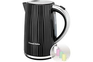 Russell Hobbs Electric Kettle (Hot Water, Tea or Coffee, 1.7L, Push to open lid, Perfect pour spout, Removable washable filter, Illuminated switch, Chrome accents, Black, 3000W) Eden 27361