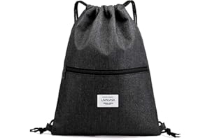 LIVACASA Turnbeutel Mit Reißverschluß Innentasche Sportbeutel Wasserdicht Hipster Beutel Seitentasche Gym Bag Gefüttert Rucksack Mit Verstellbar Tunnelzug Gymsack für Damen und Herren Schwarz