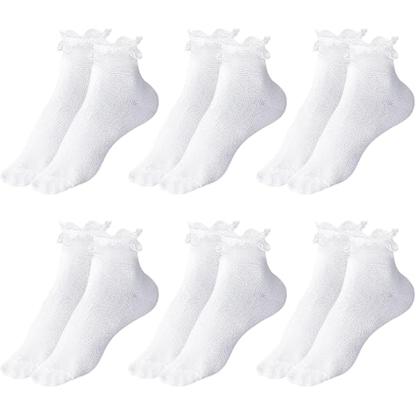 2 Paia Calzini Con Volant Donna - Calze Plissettate In Cotone Bianco E Nero - Foto 2