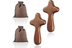 UOSIWYA 2PCS Wooden Cross, Olive Wood Holding Cross 10cm with Woven Linen Pouch Hand Pine Crucifix Portable Held Crosses for Religious Christian Prayer Meditation (Brown)
