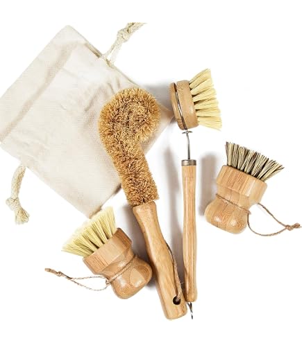 Lot De 2 Brosses à Champignons En Sisal Et Bois – Pour Légumes, Vaisselle, Nettoyage Cuisine