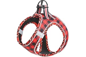 HEELE Szelki dla Psa Miękka Siatka Odblaskowa Oddychająca dla Szczeniąt i Małych Psów, Codzienne i Nocne Spacery, Pled Czerwony, L