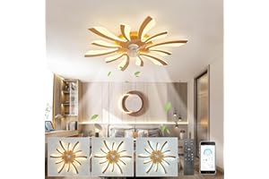 LJX Luminaire Plafonnier Ventilateur Telecommande DC Lustre Ventilateur de Plafond et Silencieux Minuterie Dimmable été et Hiver Réversible Lumière Chambre Ventilateur, Or