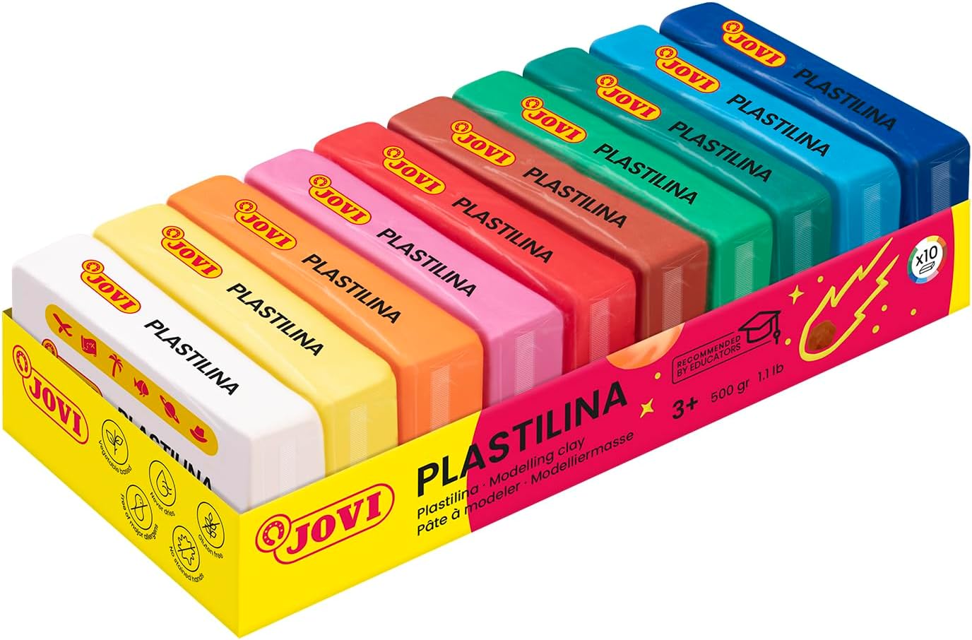 Plastilina jovi 50 tamaño pequeño bandeja de 10 unidades colores surtidos