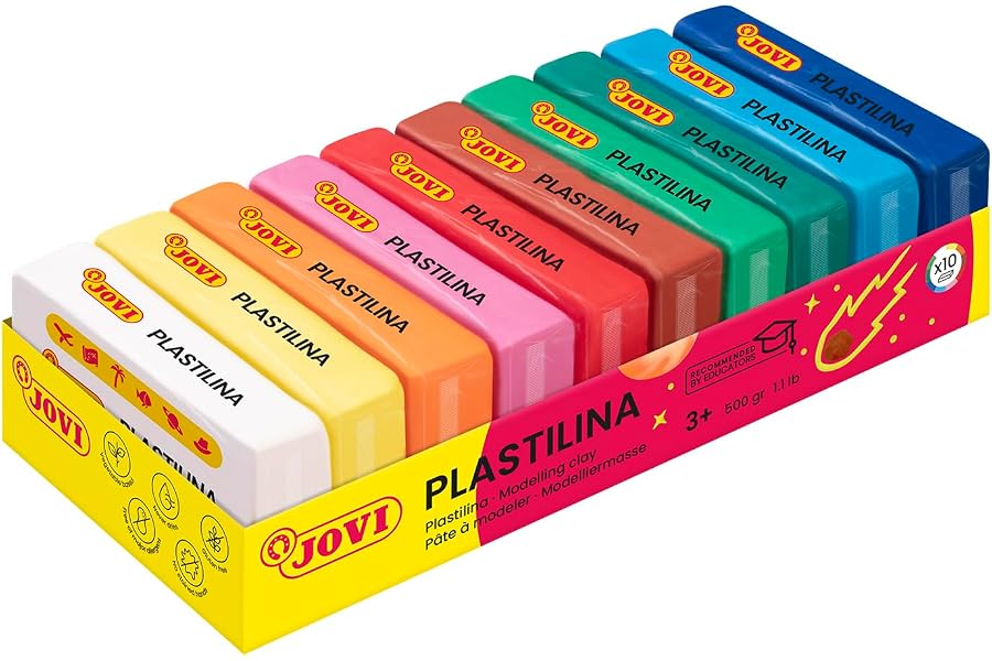 Plastilina jovi 50 tamaño pequeño bandeja de 10 unidades colores surtidos | Base vegetal, reutilizable, sin gluten, no mancha