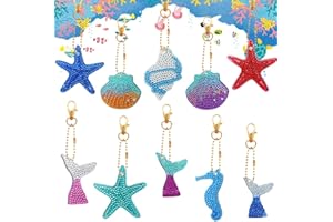 Jodsen 10 Pcs Diamond Painting Keychain Double Sided,Shell Mermaid Art Kit,Mosaic Pendant,Craft Full Drill Keyring Kits for Backpack,Phone,Purse,Handbag Decoration
