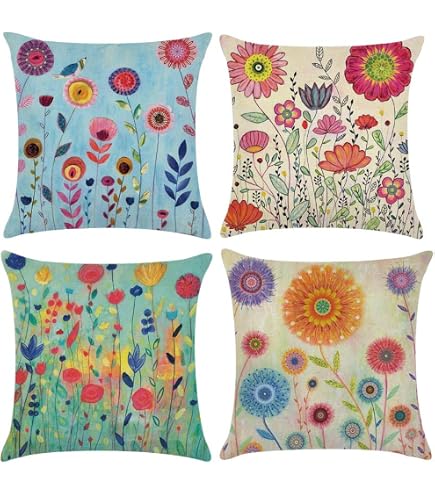Tucocoo Kissenbezüge Mit Tiermotiven, 45x45 Cm, 4er Set – Badewanne, Schwein, Kuh Mit Blumenmuster