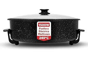 SOGO Paellera Eléctrica Multiusos – Olla Eléctrica para Cocinar 1500W, 9 cm Profundidad, Antiadherente con Termostato 240°C - Sartén Eléctrica con Regulador de Temperatura y Tapa de Cristal