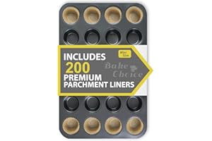 Bake Choice Moule Mini Muffin 24 Avec 200pièces Caissette Muffins Papier, Mini Moule à Muffins Carbone, Anti-Adhésif Moule à Pâtisserie,pour Cupcakes & Brownies & Pudding