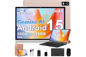 BIEGEDY 2026 Neuestes Android 15 Tablet 10 Zoll mit Gemini AI, 30 GB RAM + 128 GB ROM, 8-Core 2,0 GHz, 8000 mAh, GMS, Widevine L1, GPS, OTG, 5G WiFi 6 & BT 5.0, Tablet-Sonderangebot mit Tastatur und Maus–Gold
