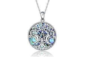 YFN Triple Moon Goddess Collar de plata de ley pentagrama pentagrama ópalo/turquesa colgante collar pagan wiccan mágico amuleto árbol de la vida joyas para mujer y hombre de 18 pulgadas