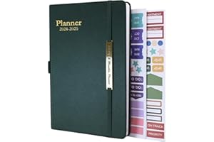 EARNING POWER Dziennik 2024-2025 – 18-miesięczny dziennik w połowie roku od lipca 2024 do grudnia 2025 r., kalendarz tygodniowy i miesięczny A5, planer tygodniowy i miesięczny ze skórzaną osłoną, szlufką na