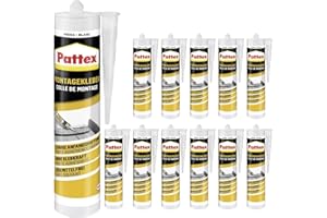 TMPPRO Montagekleber Weiß – Alleskleber für Metall Holz Stein PVC Kunststoff, starke Anfangshaftung, elastisch & spaltfüllend, innen & außen, wetterfest, lösemittelfrei, Temperaturbeständig (12 x 400g)