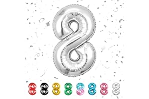 PARTYHAUSY Number 8 Balloons 8,Sliver 8 Balloon 40 Inch Giant Helium Foil Number Balloons for Boys Girls Party Decor Birthday Anniversary Graduation Party Decorations Supplies