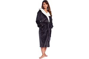 Habigail Ladies Hooded Luxury Plush Shimmer Fleece Dressing Gown Bathrobe