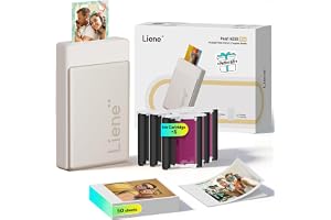 Liene Pearl N200 Pro Bärbar minifotoskrivare med färgsublimering – inkl. 50 självhäftande foton (5 x 7,6 cm) och 5 färgband