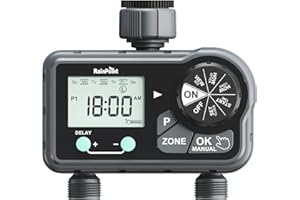 RAINPOINT Programmable Water Timer for Garden Hose, Hose Time with Rain Delay & Manual Watering, Sprinkler Timer for Yard, 2 Outlet