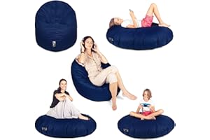 PATCH HOME Patchhome - Pouf 2 in 1, cuscino da pavimento, poltrona a sacco da gaming, per adulti e bambini, con imbottitura (Ø 100 cm, blu marino)
