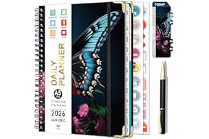 NEYSA Agenda 2026 Semainier Spirale de Janvier à Décembre (12 mois) A5 Agenda Scolaire semainier et mensuel Avec Autocollants de plan, Stylo,Onglets Mensuels, pochette (Papillon)