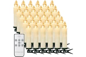 ‎YUNSHENG yunsheng 30er Weihnachtsbaumkerzen mit Fernbedienung Timer, Warmweiß Christbaumkerzen Kabellos, Batteriebetriebene Flammenlose Flackern Weihnachtsbaum Lichterkette, Wasserdicht, Weihnachtsdekoration