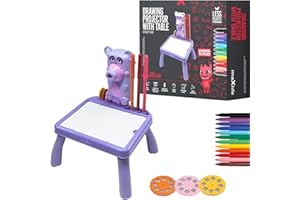Maxlife Proyector de Dibujo con Mesa para Niños Morado – Proyector para Dibujar con 48 Diapositivas Marcadores de Colores - Estimula la Imaginación y la Motricidad - Creativo Juguete para Niños