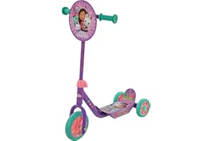 M.V. SPORTS Gabby's Dollhouse 3-Wheel Scooter for Kids Deluxe Edition Officially Licensed with Exciting Decals Sturdy Steel Frame Puncture-Proof Tires, Adjustable Handlebar Height - 3+ Years