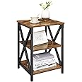 VASAGLE Side Table, 3-Tier Nightstand with Storage, End Table with S-shaped Steel Frame for Living Room Bedroom, 15.7 x 15.7 x 23.6 Inches, Farmhouse Style, Rustic Brown and Black ULET278B01V1
