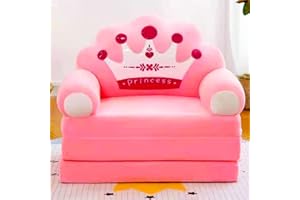 ALSWIG Three Layers of Folding Kids Sofa/Children Sofa/Lazy Sofa/Armchair Flip Open Plush Foldable Mini Sofa Softtoy Cute Cartoon Design Baby Seat Couch (Not Cover!with Liner Filler) (Lovely Pink Crown)