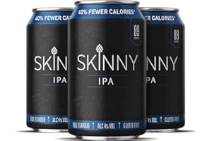 SKINNY BRANDS Skinny IPA, 4.0% Beer, Gluten FREE Beer, Full Flavoured IPA, Low Calorie Beer, Low Carb Beer, Vegan & Kosher Certified IPA, Premium Taste, 24x 330ml Cans