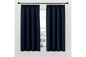 PONY DANCE Tende Oscuranti per Interni Corte 2 Pezzi Tenda Termica Isolante con Fettuccia Casa Finestre Curtains Decorazione Cameretta Bimba 140x145 CM, Blu Scuro