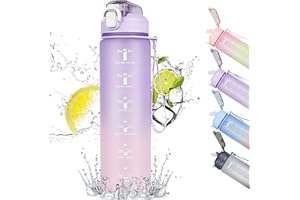 CodiCile 1L Water Bottle, Sports Water Bottle with Straw and Time Markings,Motivational Leakproof 1 litre Water Bottle with BPA Free Lid for Sports Gym Office Running