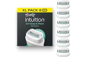 Wilkinson Sword Intuition 2in1 Soap & Shave Sensitive Skin Razors for Women, 6 Women's Razor Blade Refills